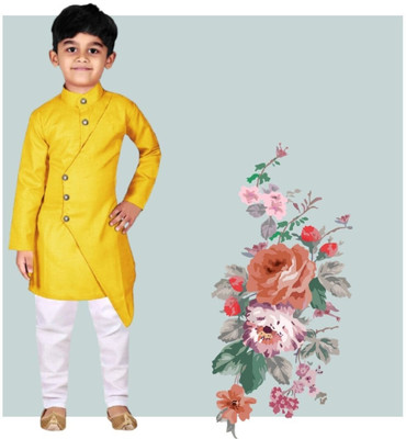 VDC CREATIONS Baby Boys Festive & Party Kurta and Pyjama Set(Yellow Pack of 1)