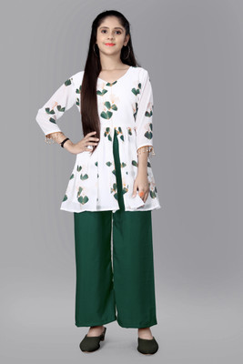 pj fashion Baby Girls Casual Kurta and Palazzo Set(Green Pack of 1)