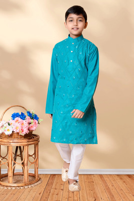 NFC CREATION Boys Festive & Party, Wedding Kurta and Pyjama Set(Green Pack of 1)