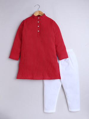Aww Hunnie Boys Casual Kurta and Pyjama Set(Red Pack of 2)