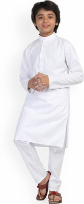 HRR Boys Festive & Party Kurta and Pyjama Set(White Pack of 1)