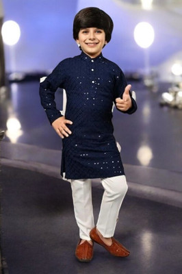 seetoo Boys Festive & Party Kurta and Pyjama Set(Dark Blue Pack of 1)