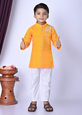 S NAFISHA DRESSES Boys Festive & Party Kurta and Pyjama Set(Yellow Pack of 1)