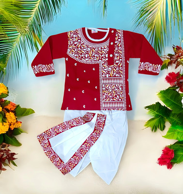 THE LALCOLLECTION KIDSWEAR Baby Boys Festive & Party Dhoti & Kurta Set(Red Pack of 1)