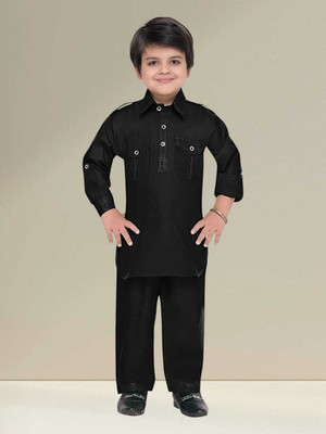MUSTAKIN CREATION Baby Boys Casual Kurta and Pyjama Set(Black Pack of 27)