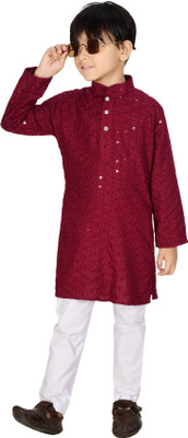 PN fashion Boys Festive & Party Kurta and Pyjama Set(Maroon Pack of 1)