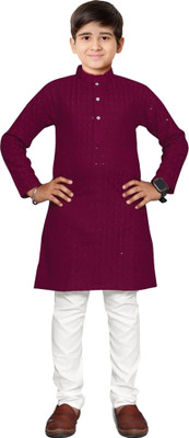 Rnr Enterprise Boys Casual Kurta and Pyjama Set(Maroon Pack of 1)