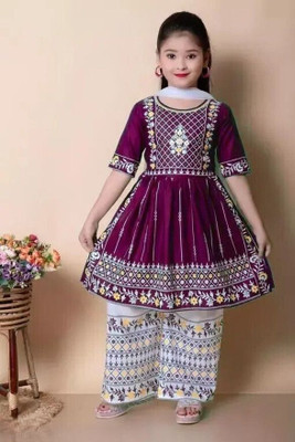 S K Dresses Girls Festive & Party Kurta and Palazzo Set(Purple Pack of 2)