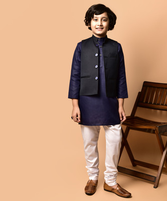 PRINTINIDA Baby Boys Casual Kurta and Pyjama Set(Dark Blue Pack of 1)