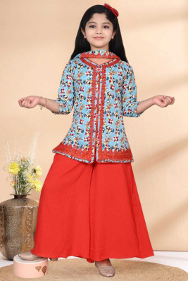 HouseOfCommon Girls Casual Kurta and Palazzo Set(Light Blue Pack of 1)