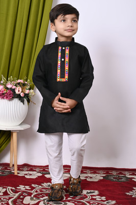 BAPITEXTILE Boys Festive & Party Kurta and Pyjama Set(Black Pack of 1)