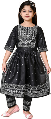 YAYAVAR Girls Festive & Party Kurta and Pyjama Set(Black Pack of 1)