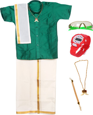 joy readymades Boys Festive & Party Dhoti, Shawl and Shirt Set(Green Pack of 3)