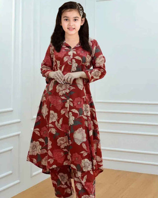 ROSMEAN Girls Formal Kurta and Trouser Set(Maroon Pack of 1)