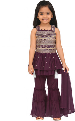 FFION Girls Festive & Party, Casual, Wedding Kurta and Sharara Set(Purple Pack of 1)