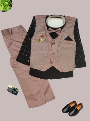 Kavya Creations Boys Festive & Party, Wedding Shirt, Waistcoat and Pant Set(Pink Pack of 1)