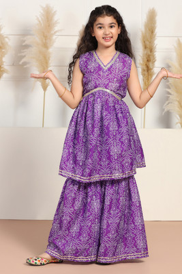 Tasrika Girls Festive & Party Kurta and Palazzo Set(Purple Pack of 1)