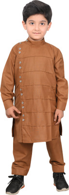 Little Cub Boys Festive & Party Kurta and Pyjama Set(Brown Pack of 1)