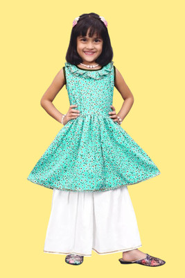 Agnivesha Baby Girls Festive & Party Kurta and Sharara Set(Blue Pack of 1)