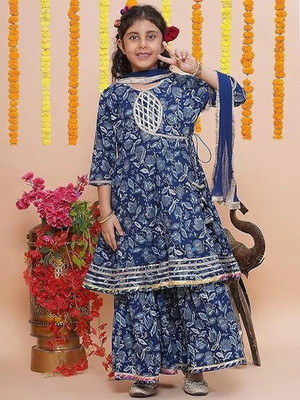 B.Tech Girls Festive & Party Kurta and Sharara Set(Dark Blue Pack of 1)