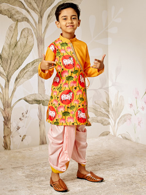 VASTRAMAY Boys Festive & Party Kurta and Pyjama Set(Yellow Pack of 1)