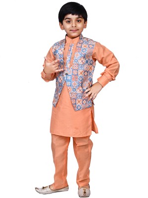 Cremlin Clothing Boys Festive & Party Kurta, Waistcoat and Pyjama Set(Multicolor Pack of 1)