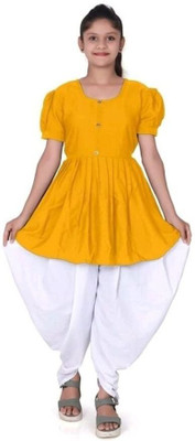 VISHWA FASHION Girls Festive & Party Dhoti & Kurta Set(Yellow Pack of 1)