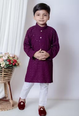 DIGISTYLE Boys Festive & Party Kurta and Pyjama Set(Purple Pack of 1)