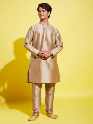 VASTRAMAY Boys Festive & Party Kurta and Pyjama Set(Gold Pack of 1)