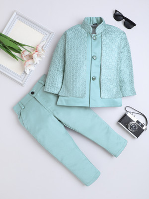 Fourfolds Boys Festive & Party Blazer and Pant Set(Blue Pack of 1)