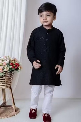 DIGISTYLE Boys Festive & Party Kurta and Pyjama Set(Black Pack of 1)