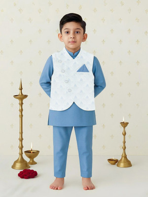 Kidbea Boys Festive & Party Kurta and Pyjama Set(Dark Blue Pack of 1)
