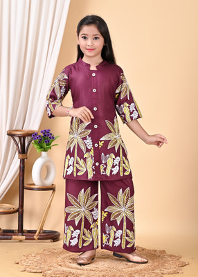 DRESSESDREAM Girls Casual Kurta and Pyjama Set(Purple Pack of 1)