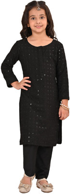 jbn CREATION Girls Casual Kurta and Pyjama Set(Black Pack of 1)