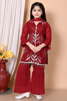5 Stars Collection Girls Casual Kurta, Pyjama & Dupatta Set(Maroon Pack of 1)