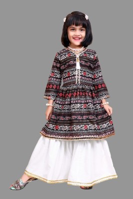 ALMS TRENDZ Girls Casual Kurta and Palazzo Set(Black Pack of 1)