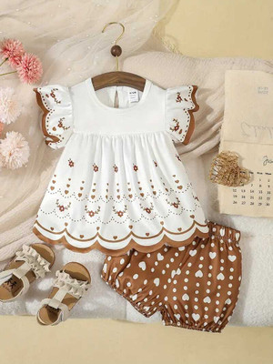 SM DRESSES Baby Girls Midi/Knee Length Party Dress(White, Short Sleeve)