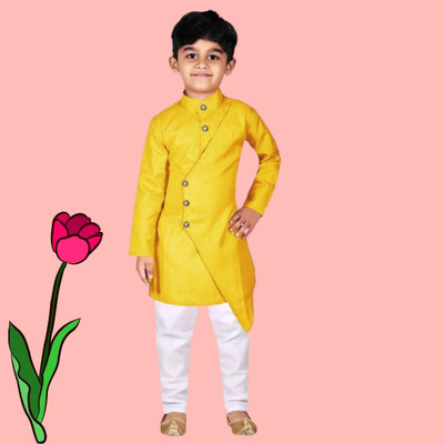 V FASHION HUB Baby Boys Festive & Party Kurta and Pyjama Set(Yellow Pack of 1)