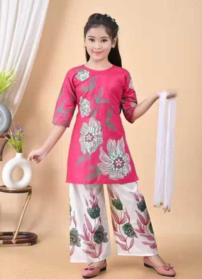MYTEX FASHION Baby Girls Casual Kurti, Patiala and Dupatta Set(Pink Pack of 1)