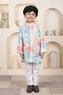 POLKA TOTS Baby Boys Wedding, Festive & Party Kurta and Pyjama Set(Orange Pack of 1)