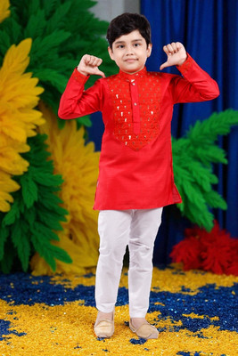new gen Baby Boys Casual, Festive & Party, Wedding Kurta and Pyjama Set(Red Pack of 1)