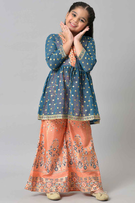 Aurelia Girls Casual Kurta and Palazzo Set(Blue Pack of 3)