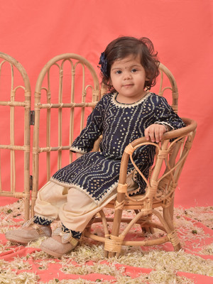 VASTRAMAY SISHU Baby Girls Festive & Party, Casual Kurta and Patiala Set(Dark Blue Pack of 1)