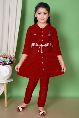 FBCollections Girls Festive & Party Kurta and Trouser Set(Maroon Pack of 1)