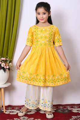 Jbegam Girls Casual Salwar and Kurta Set(Yellow Pack of 1)