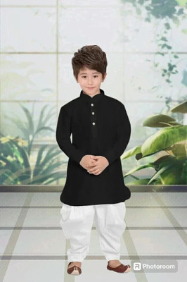 Liten Boys Festive & Party Dhoti & Kurta Set(Black Pack of 1)