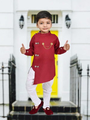 AL BAYDAR FASHION Boys Festive & Party Kurta and Pyjama Set(Maroon Pack of 1)