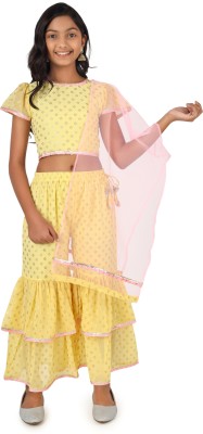 Tillu Pillu Girls Festive & Party, Wedding Kurta, Pyjama & Dupatta Set(Yellow Pack of 1)