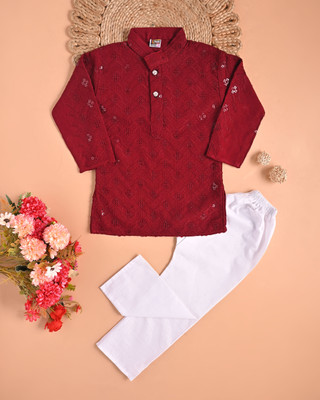AK FASHION GERMENT Boys Festive & Party Kurta and Pyjama Set(Maroon Pack of 1)