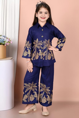 kidorani Girls Festive & Party Kurta and Palazzo Set(Blue Pack of 1)